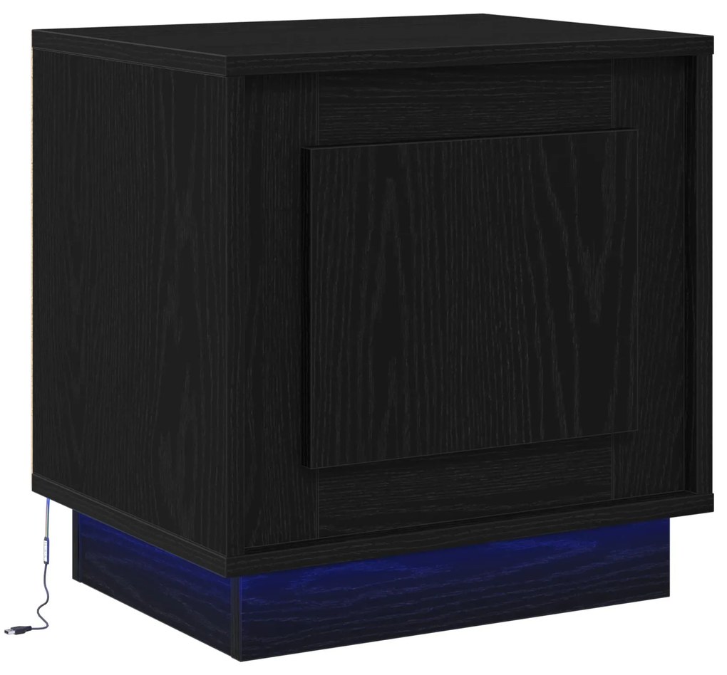 Criado-mudo com Luzes LED Carvalho Preto 44x34,5x45 cm