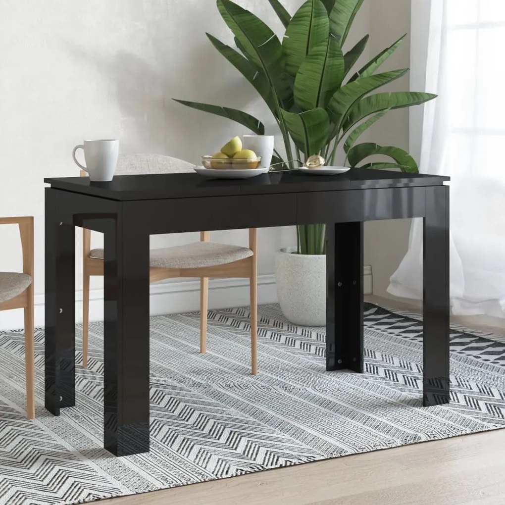 vidaXL Mesa de jantar 120x60x76 cm contraplacado preto brilhante
