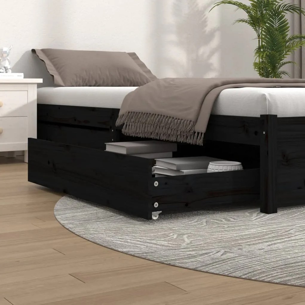 814993 vidaXL Gavetas de cama 2 pcs madeira de pinho maciça preto