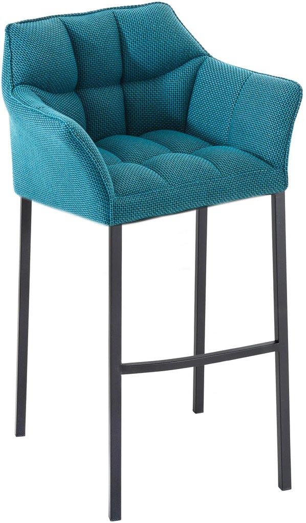 Banco de bar Damaso em tecido e com estrutura preta 64 x 110 x 48 cm Azul turquesa