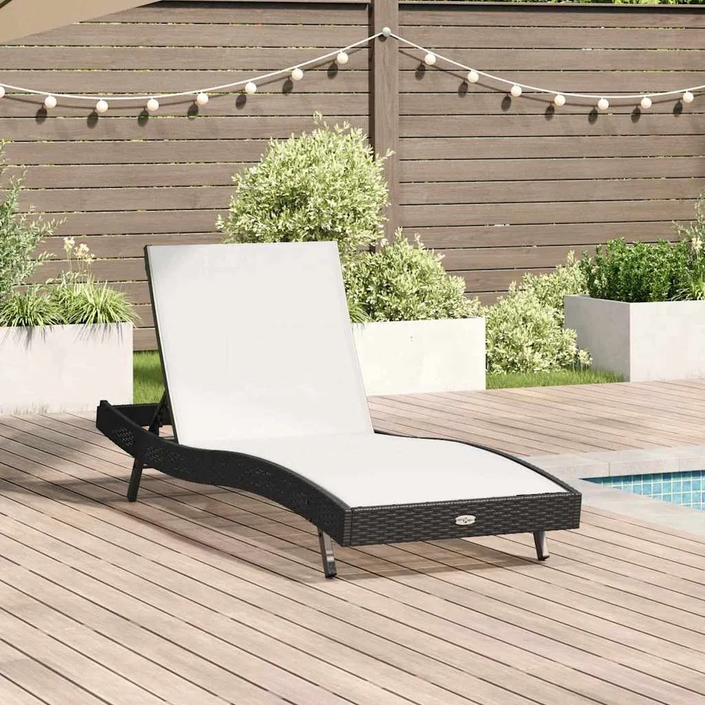 vidaXL Cadeira de Sol Preto em Rattan e Poliéster da