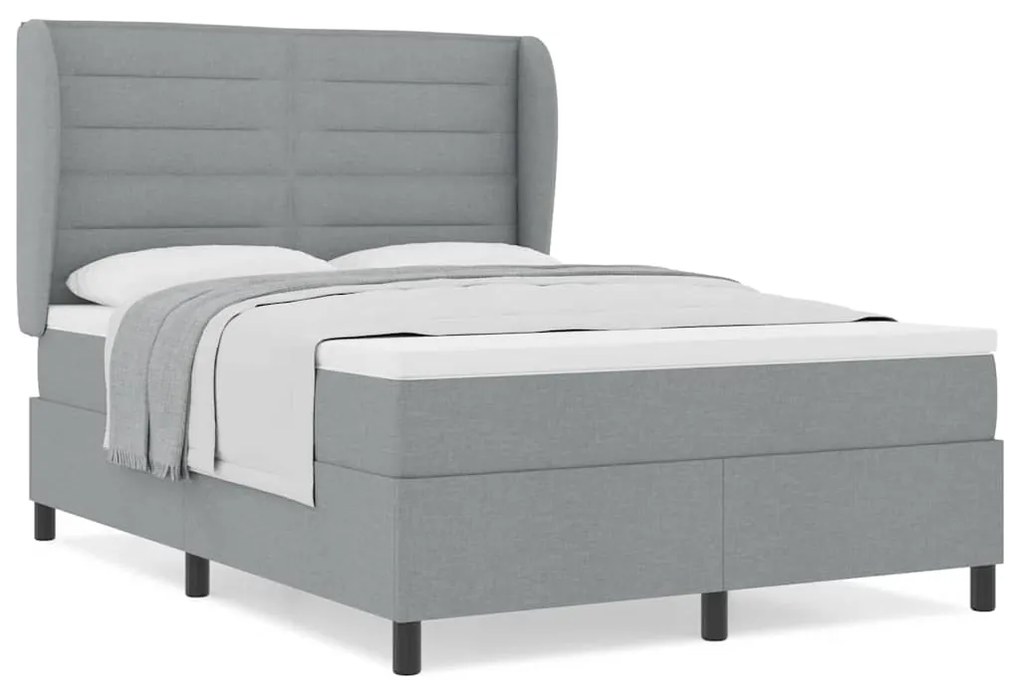 Cama Box com Colchão Cinza Claro 140x200 cm - Tecido