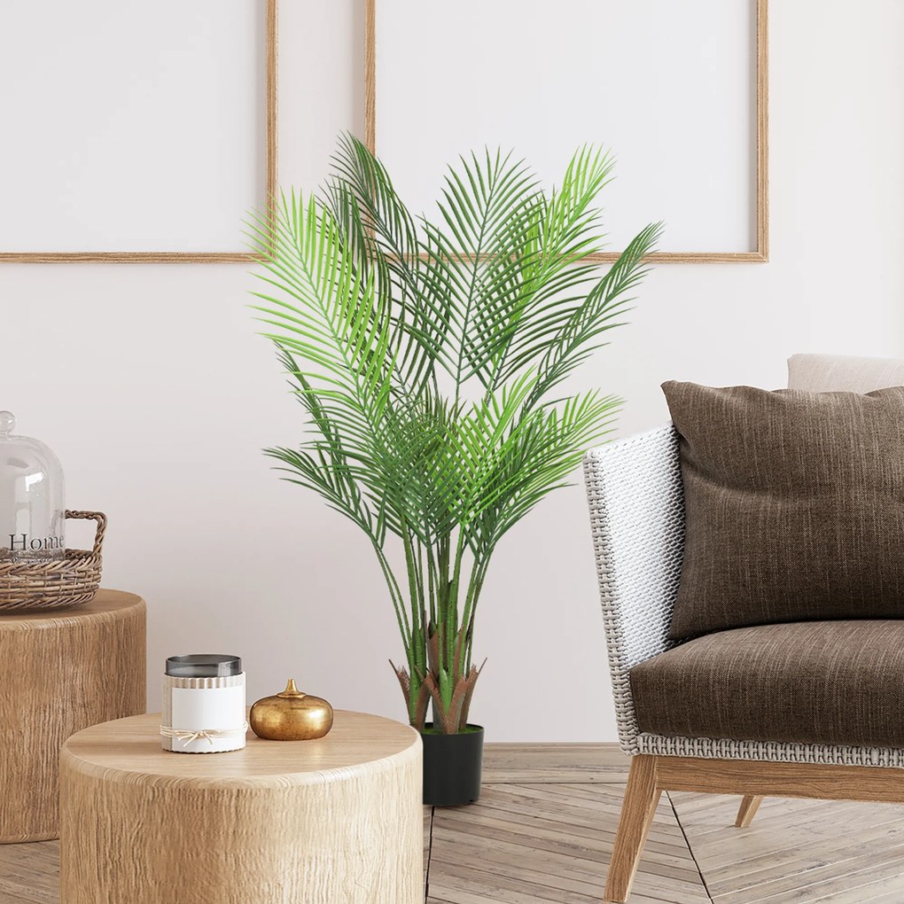 Planta artificial de interior com 120 cm, palmeira artificial com vaso de plástico e acabamento flocado, verde