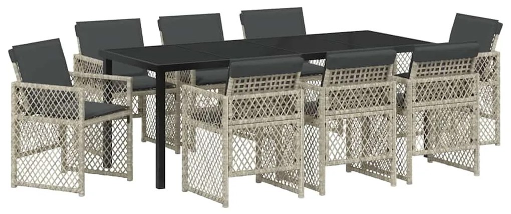 Conjunto de Jantar para Jardim com 9 Peças e Almofadas Cinza Claro Rat