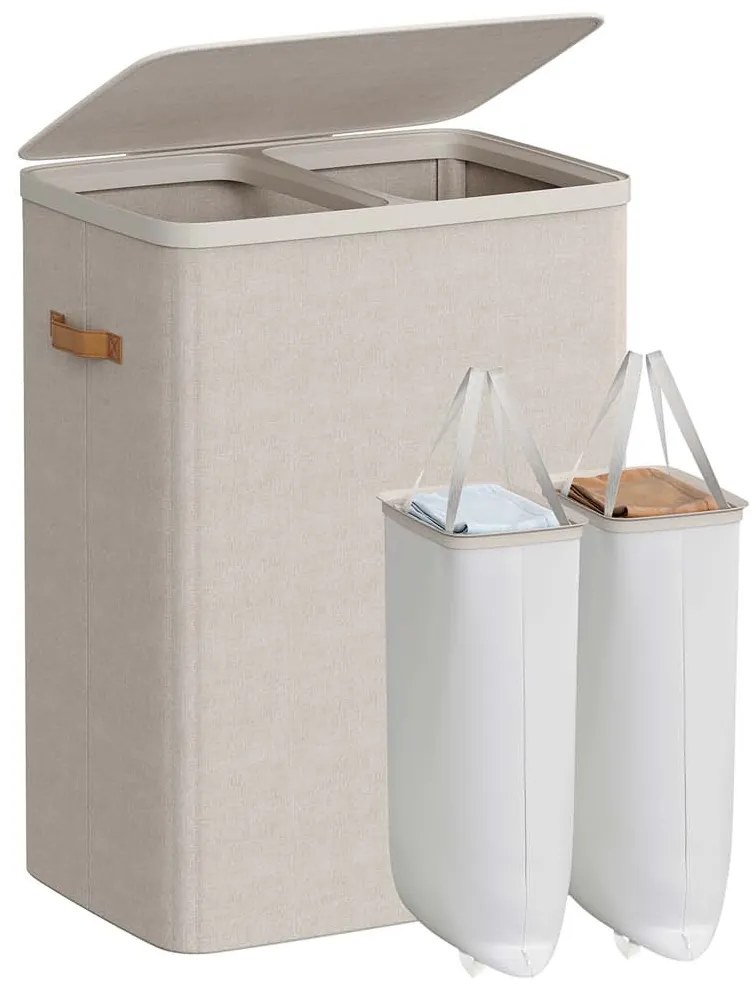 Cesto para roupa suja 170 L com 2 compartimentos 56 x 40 x 75 cm bege cappuccino