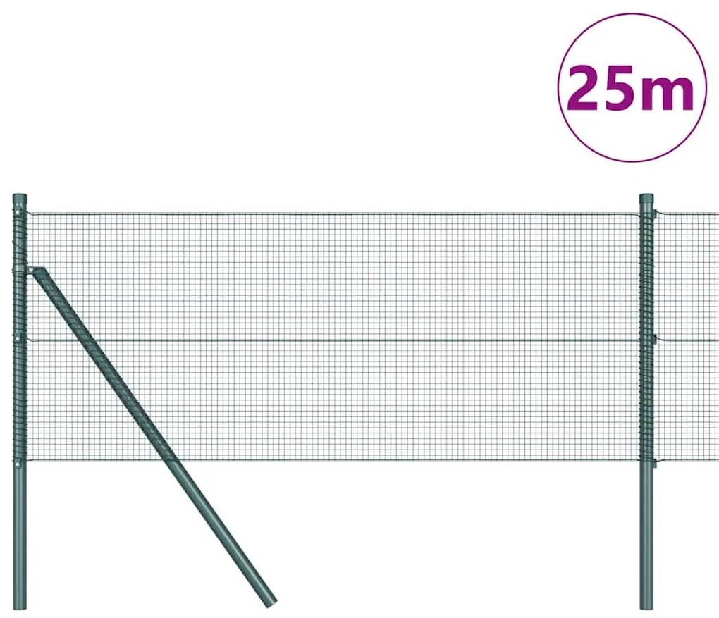 Cerca de Arame Soldado com 13 Estacas Verde 0.6x25 m Aço