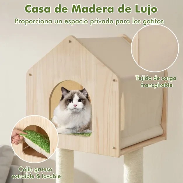 Arranhador para gatos Altura 139 cm com arranhadores de sisal Arranhadores de sisal Plataformas de salto Poleiro e rede Torre para gatos em madeira Ve