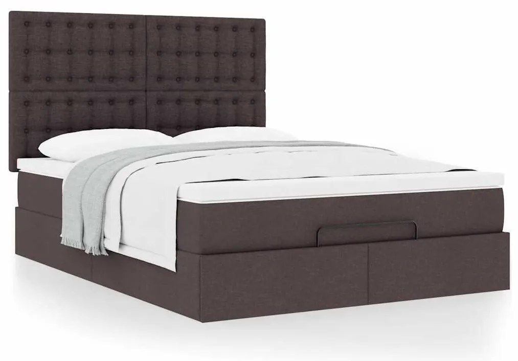 Estrutura cama otomana colchão 140x190cm tecido castanho escuro