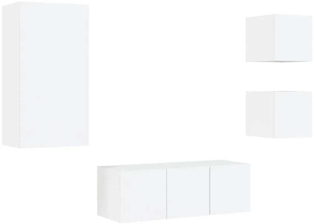 5pcs móveis de parede p/ TV c/ LEDs derivados de madeira branco