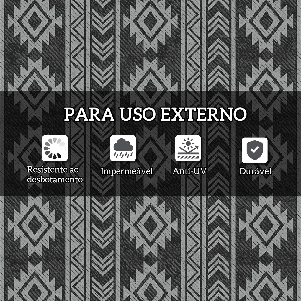 Tapete de Exterior Reversível 182x274 cm Impermeável Anti-UV para Viagens em Caravana Preto e Cinzento