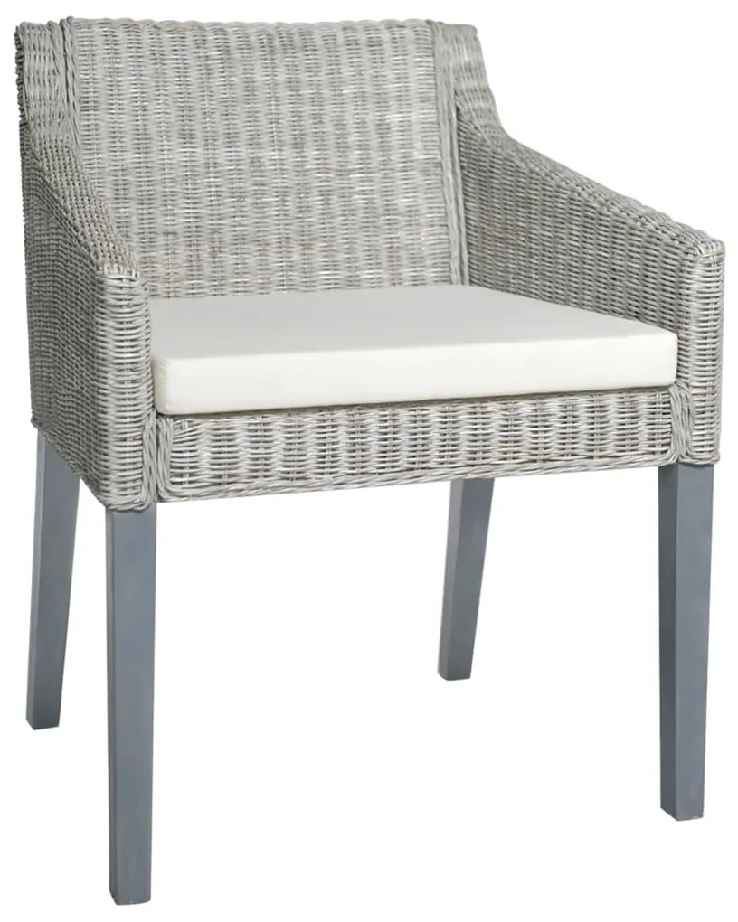 vidaXL Cadeira de jantar com almofadão vime natural cinzento
