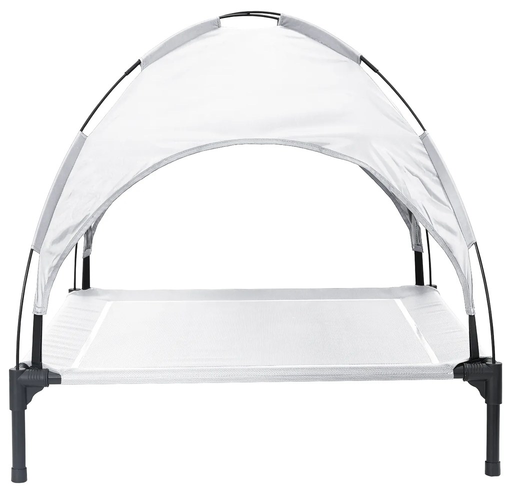 Cama Elevada para Cães com Teto Removível Cinza Prateado XL Aço