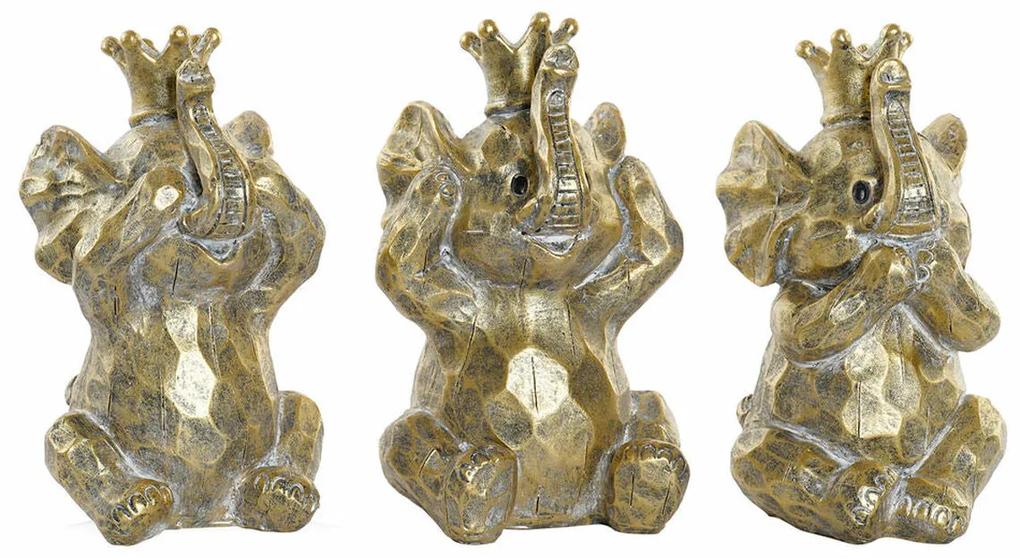 Figura Decorativa DKD Home Decor Elefante Dourado Resina (13.5 x 11.5 x 21 cm) (3 pcs)