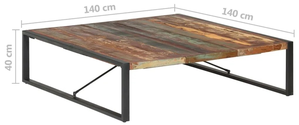 Mesa de centro 140x140x40 cm madeira recuperada maciça