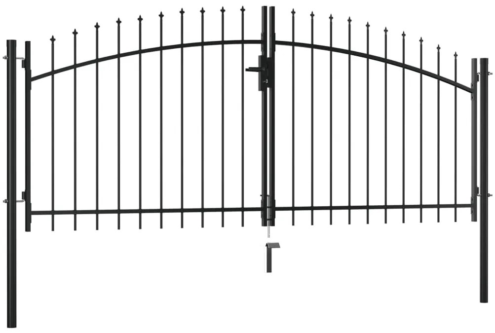 Portão de cerca com porta dupla e topo em lanças 300x150 cm