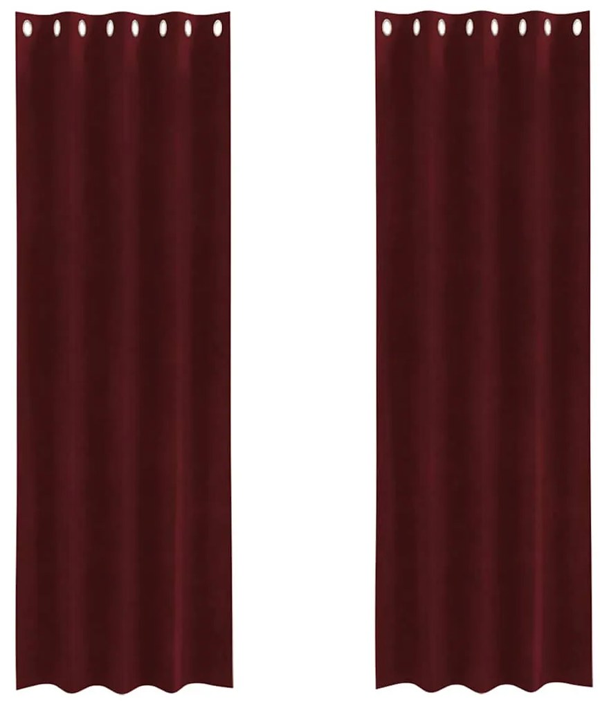Cortinas Blackout vidaXL com Ilhós 2 pcs Vermelho Bordô Veludo