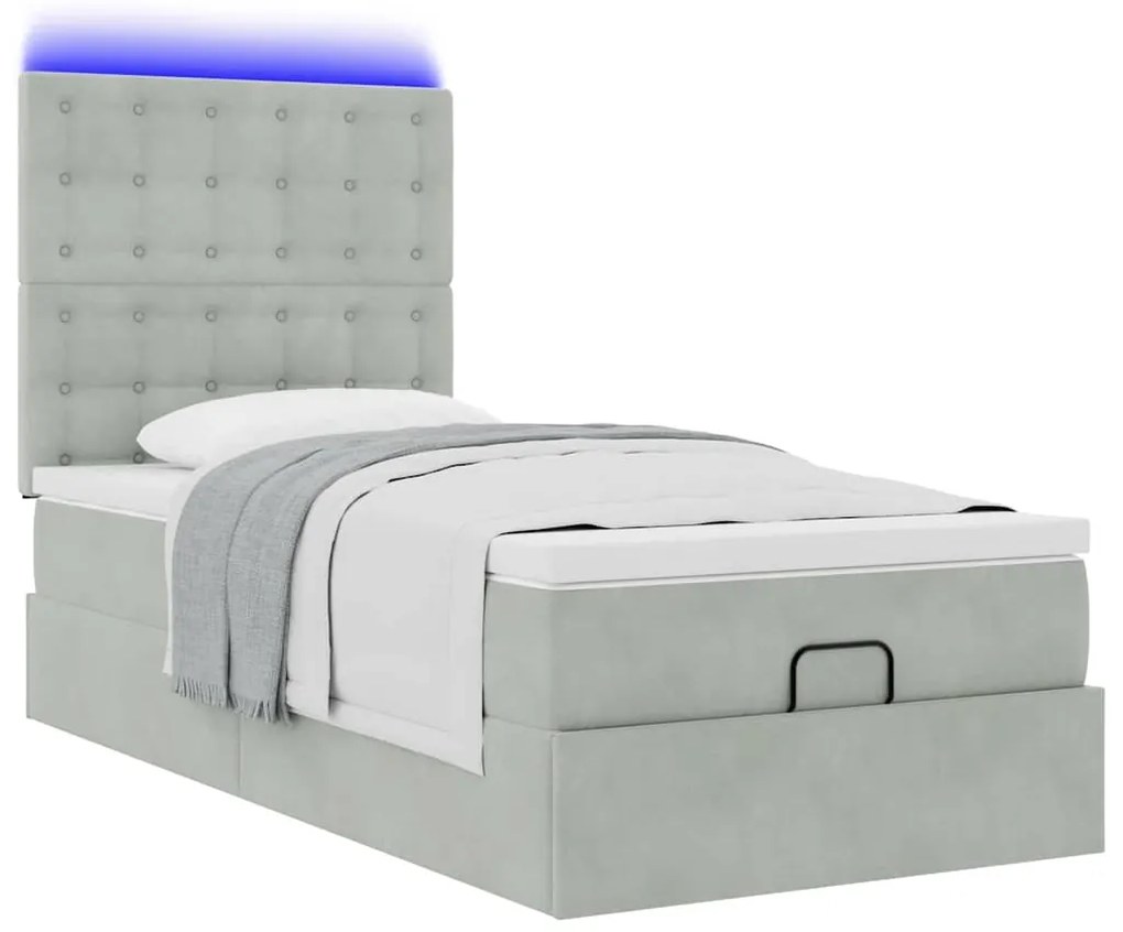 Estrutura cama otomana colchões 80x200 cm veludo cinzento claro