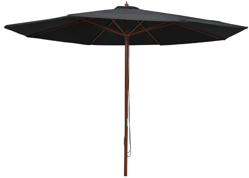 vidaXL Guarda-sol de exterior c/ poste de madeira 350 cm preto
