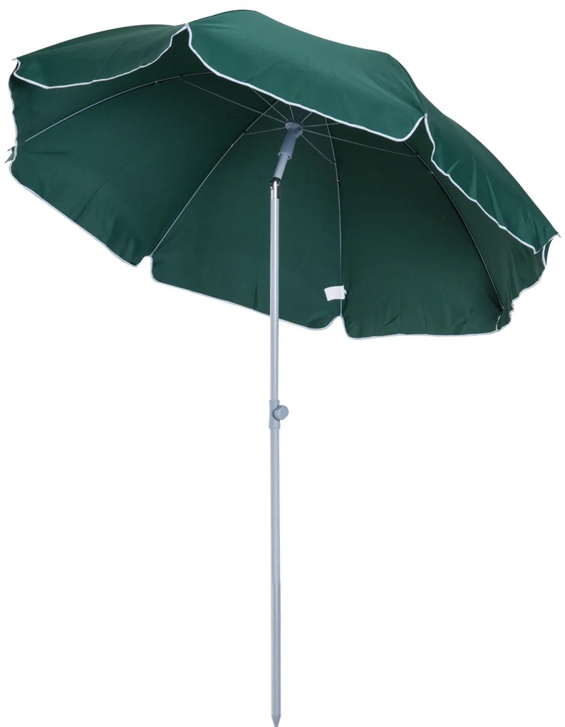 Outsunny Guarda-sol de praia Ø200 cm de diâmetro Telhado Inclinado Poste Destacável e pico inferior Verde