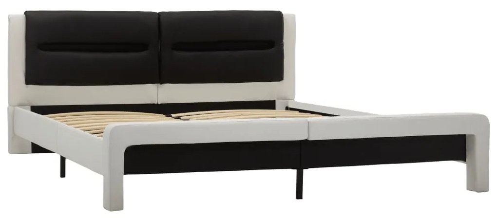 Estrutura cama c/ LEDs couro artificial 180x200cm branco/preto