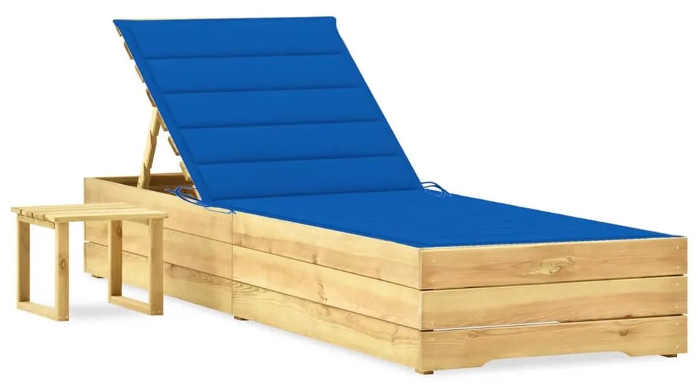 vidaXL Espreguiçadeira de jardim com mesa e almofadão pinho impregnado