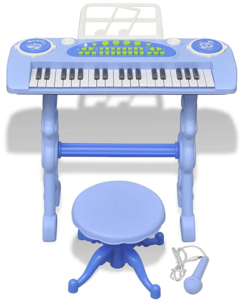 Piano brinquedo com banco/microfone, 37 teclas, azul