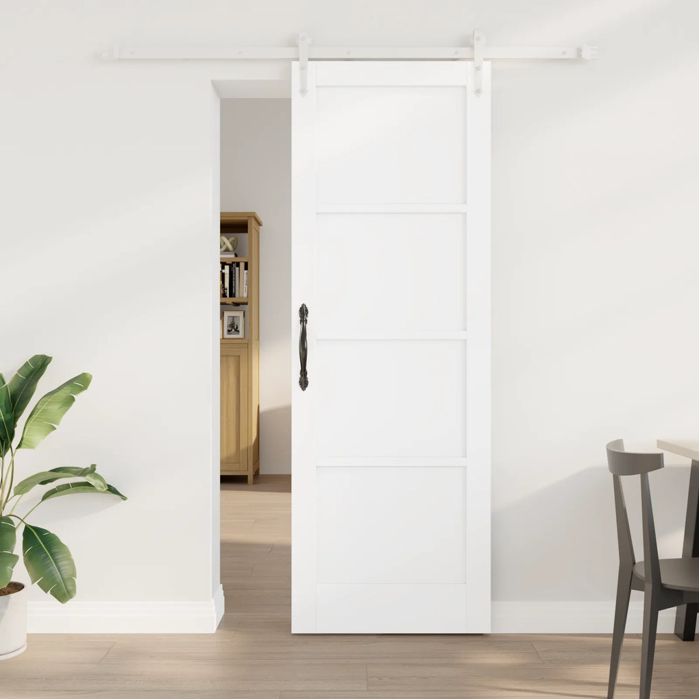 Porta Deslizante vidaXL com Conjunto de Hardware Branco 73.5x211 cm Madeira Sólida de Pinho