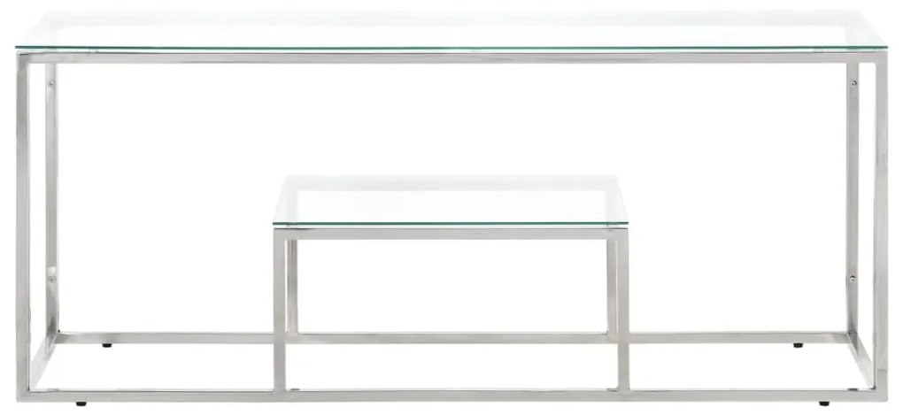Mesa de centro aço inoxidável e vidro temperado prateado