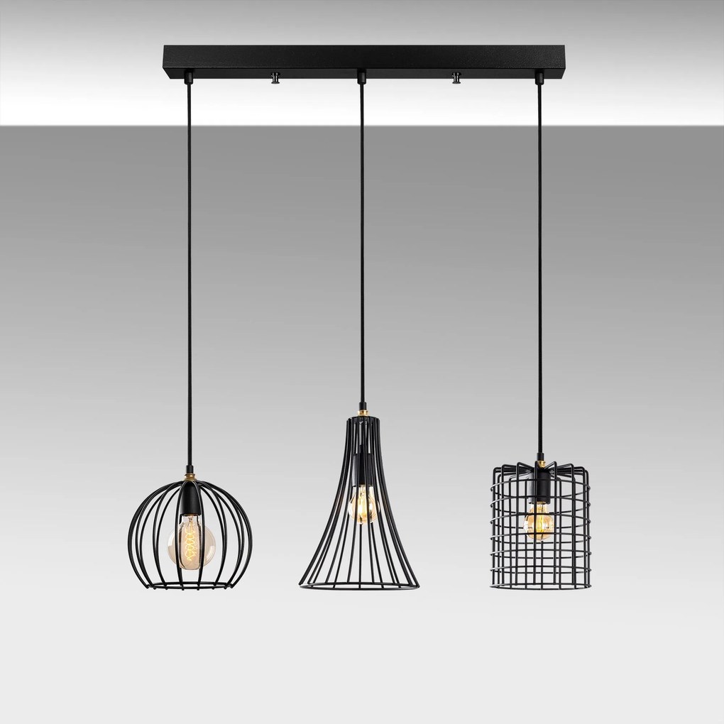 Chandelier Teltrio – Preto Antique – 91 x 25 x 49-129 cm