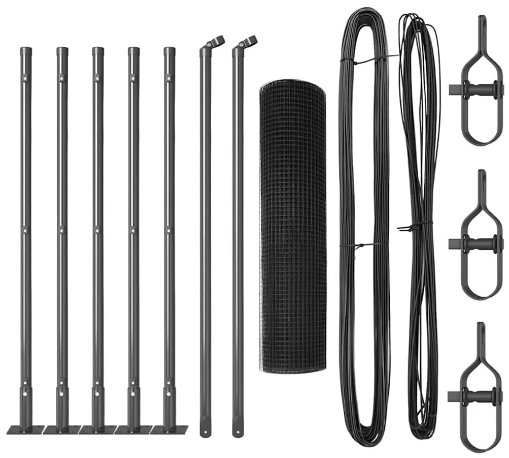 Conjunto de Postes de Cerca Conjunto de 2 Cinza Metal Médio