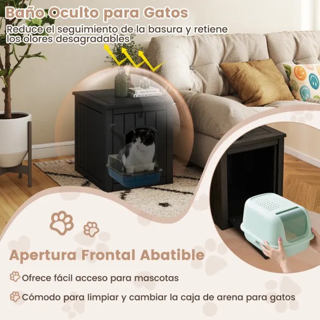 Móvel Caixa Areia para gatos interior e exterior 60 x 47 x 54,5 cm com recinto para caixa de areia (NÃO INCLUIDA), porta frontal rebatível Preta