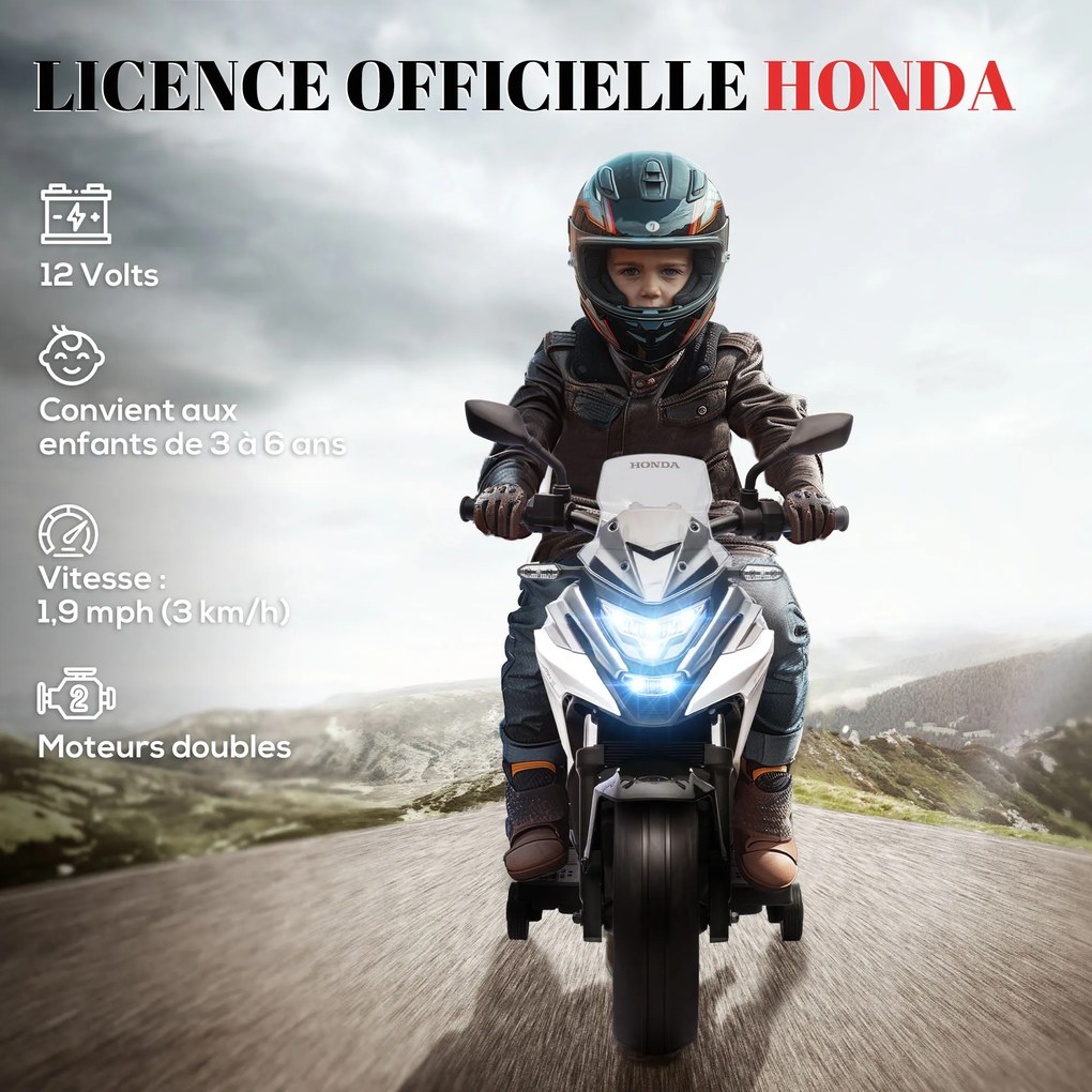 Moto elétrica para crianças 12 V Honda para crianças dos 3 aos 6 anos, com música e faróis brancos