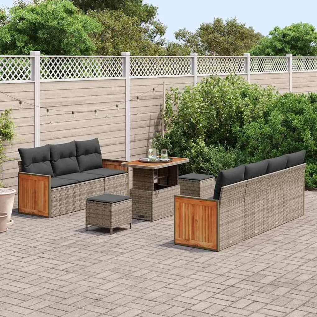 Conjunto de Sofá de Jardim vidaXL de 10 Peças com Almofadas Cinza Ratt