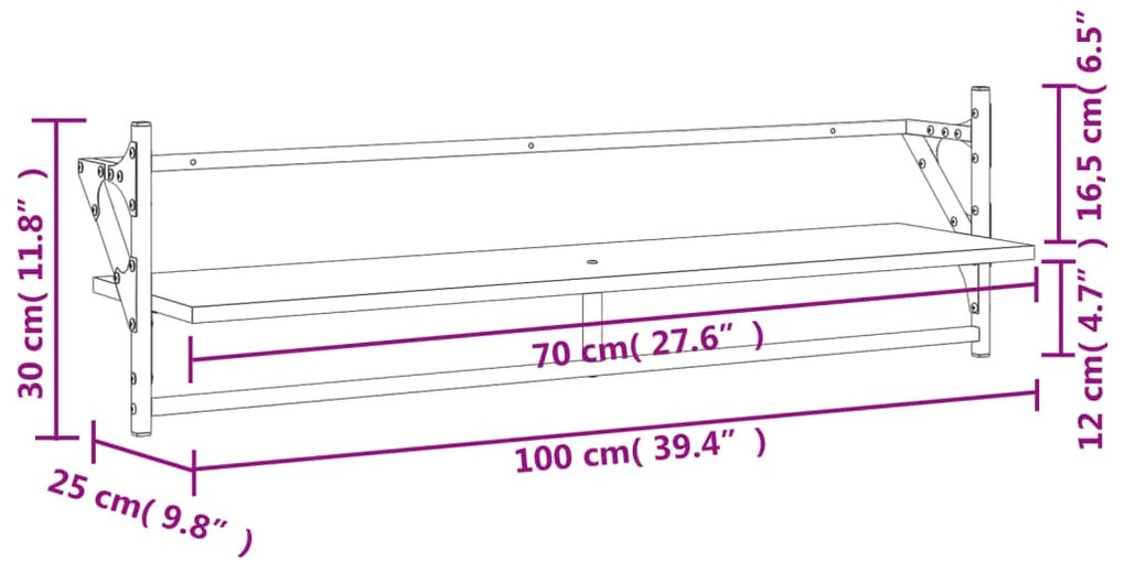 Prateleiras de parede c/ barras 2 pcs 100x25x30 cm cinza sonoma