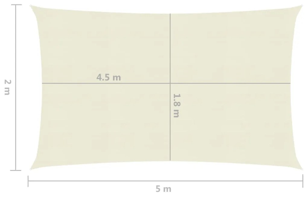 Para-sol estilo vela 160 g/m² 2x5 m PEAD cor creme