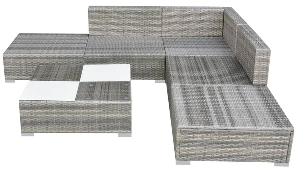 6 pcs conjunto lounge de jardim c/ almofadões vime PE cinzento