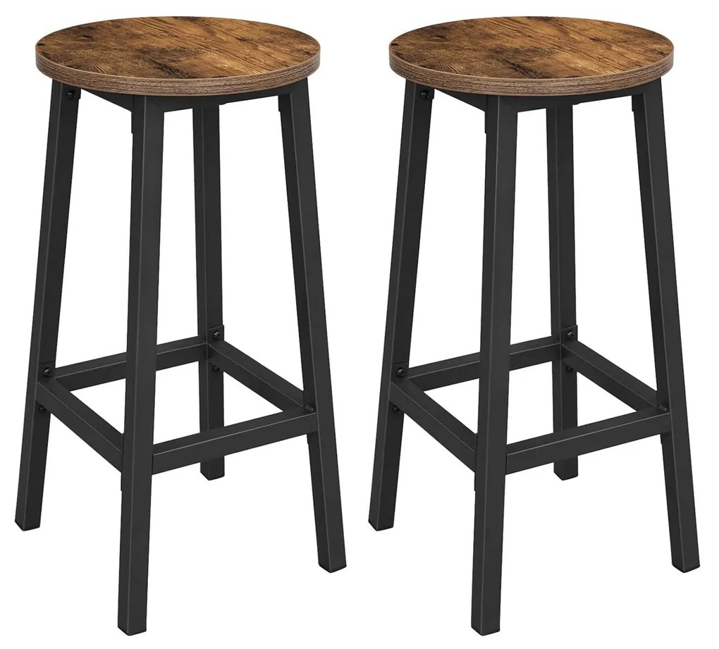Conjunto de banquetas altas com estilo industrial e estrutura de aço. | VASAGLE | 32 x 32 x 64 cm | castanho rústico|preto | LBC32X.