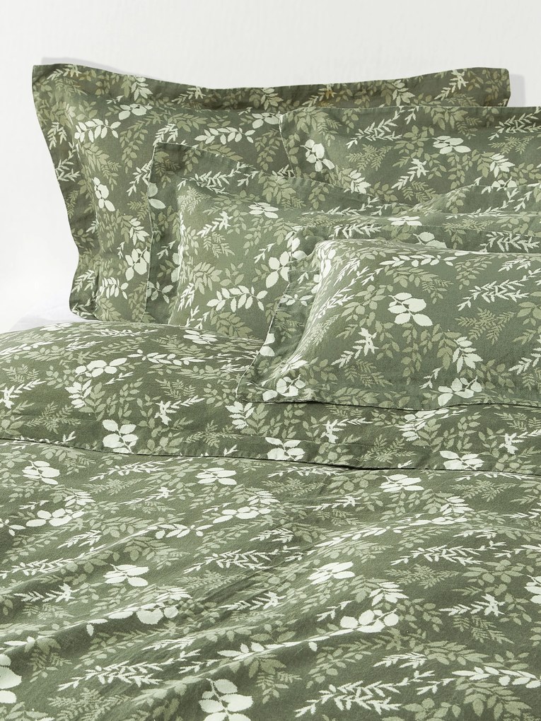 Capa de edredão em mistura de linho e algodão com padrão de folhas Pola