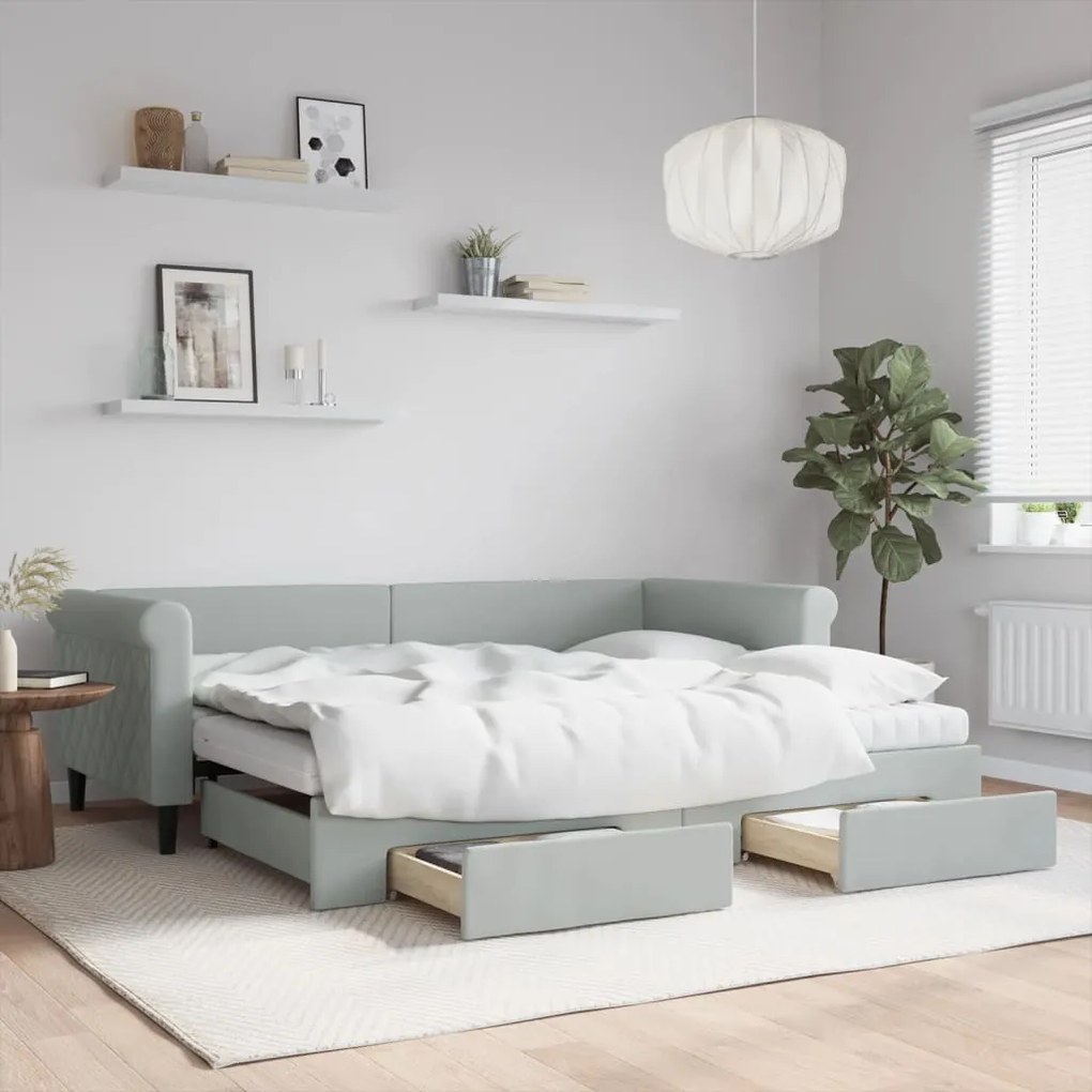 vidaXL Sofá-cama c/ gavetão e gavetas 90x200 cm veludo cinzento-claro