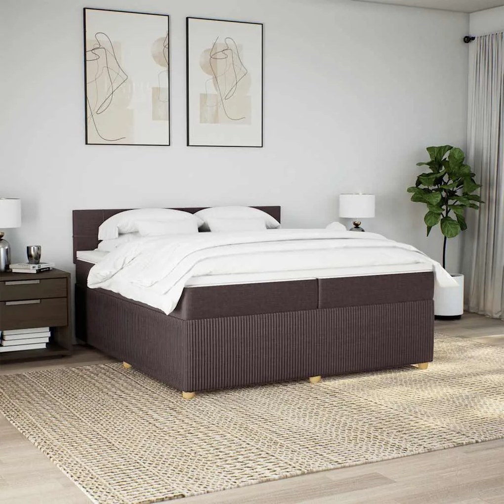 Cama com molas/colchão 200x200 cm tecido castanho-escuro