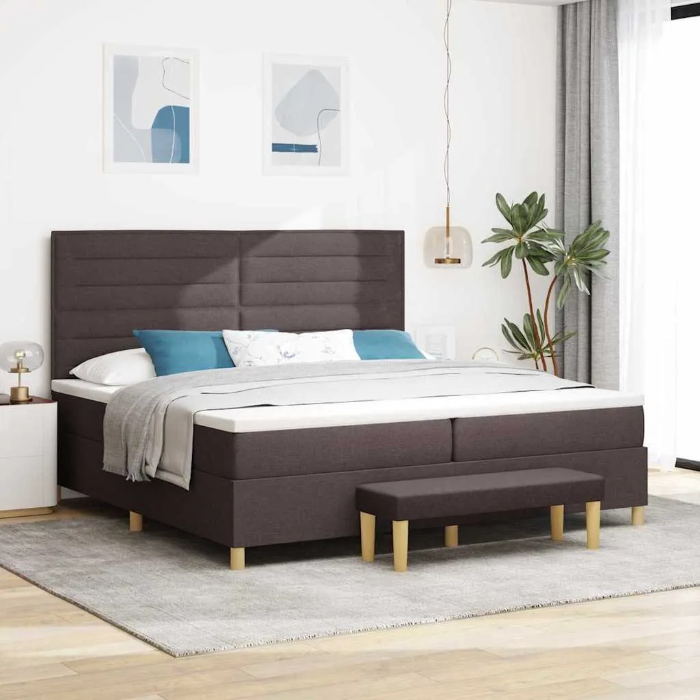 vidaXL Cama Box com colchão Castanho escuro 200 x 200 cm tecido