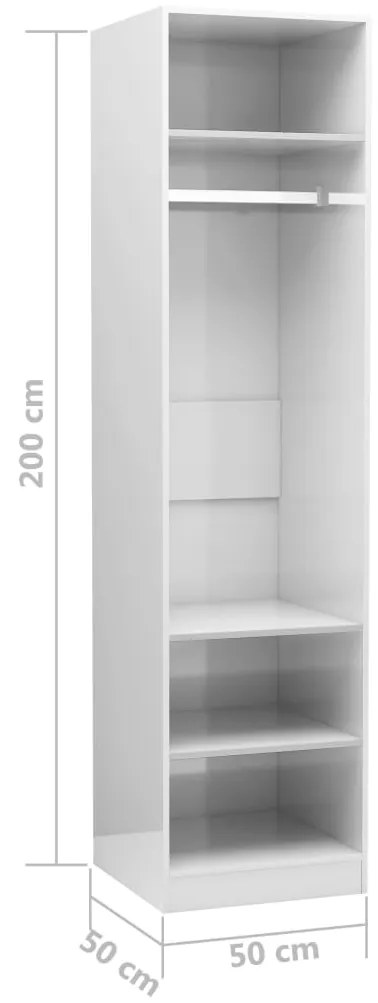 Roupeiro 50x50x200 cm contraplacado branco brilhante