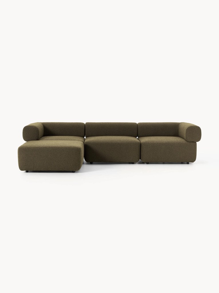 Sofá modular em bouclé Anton com pufe (esquerdo/direito)