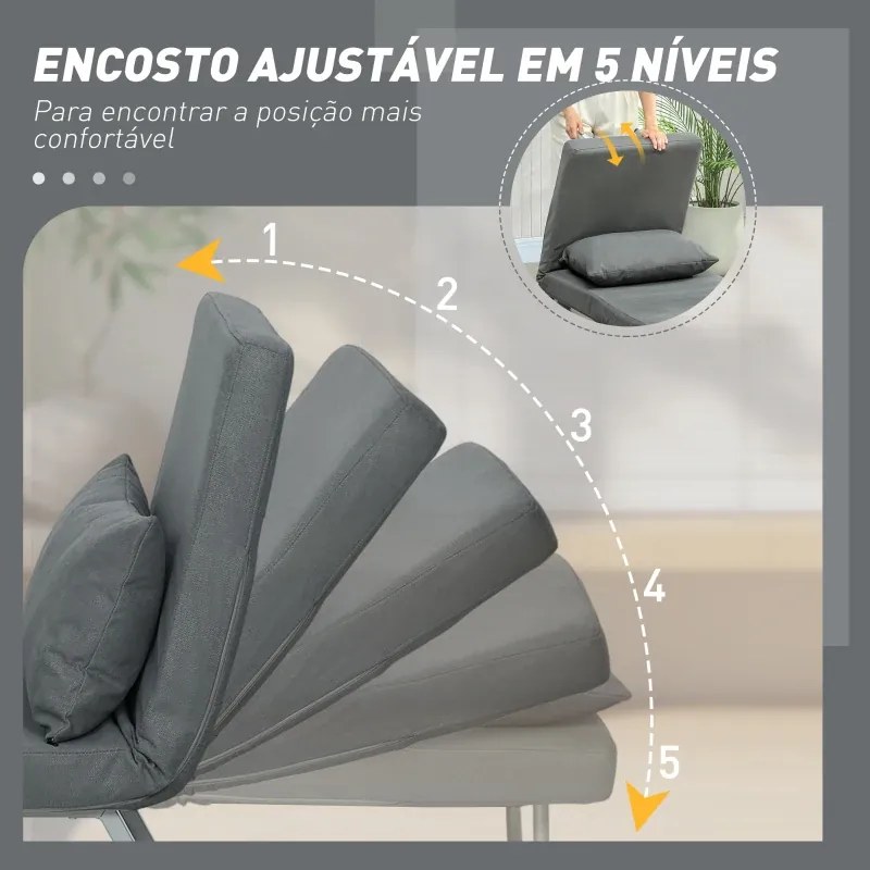 Poltrona sofá Cama Dobrável Estofado em Linho Sintético com Encosto Ajustável em 5 Níveis e Almofada Acolchoada 73x78x81 cm Cinzento Escuro