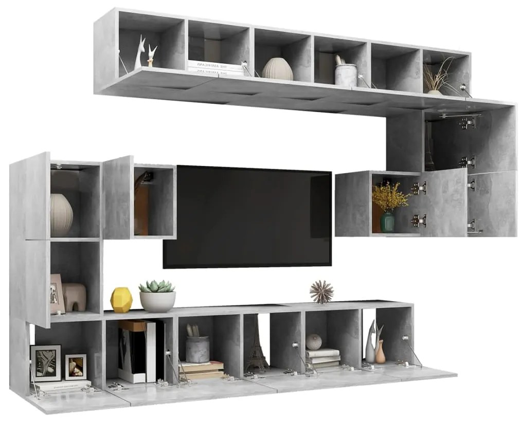 10 pcs conjunto de móveis de TV derivados madeira cinza cimento