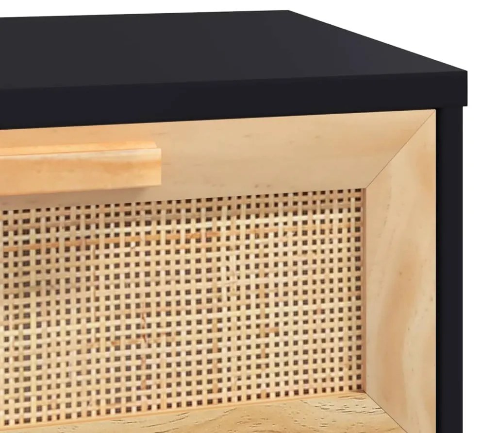 Mesa consola 80x30x75 cm pinho maciço e vime natural preto