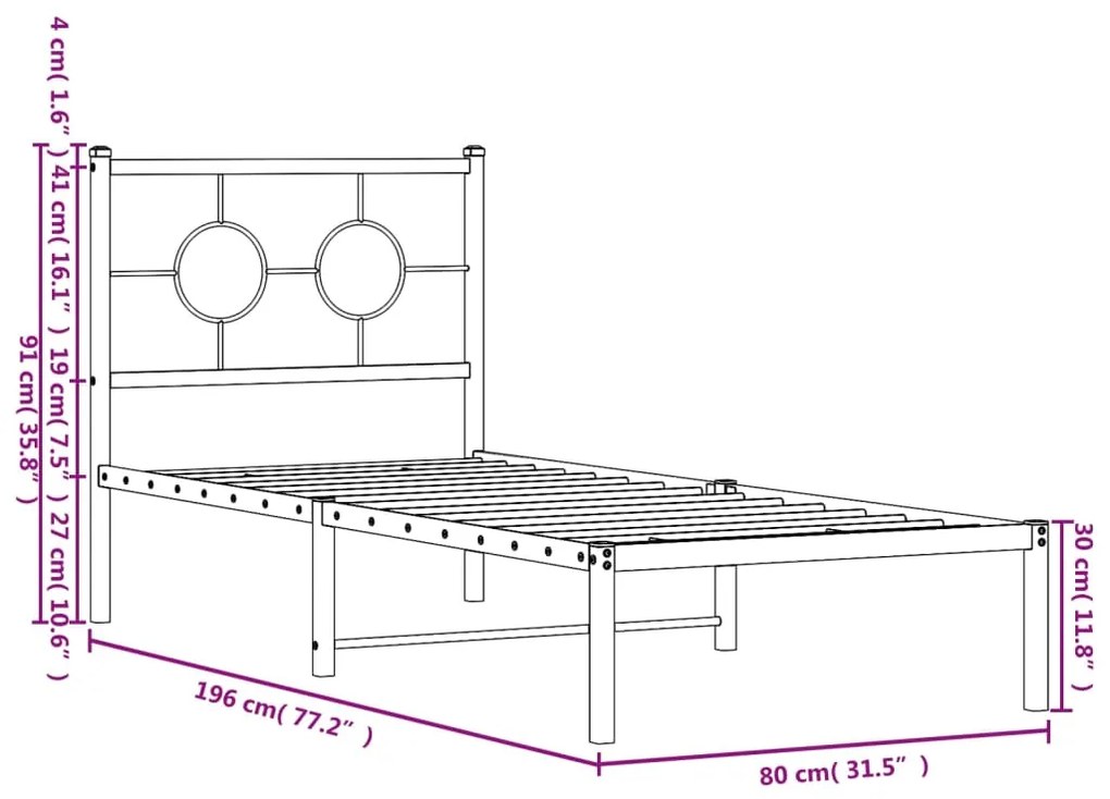 Estrutura de cama metal s/ colchão c/ cabeceira 75x190 cm preto