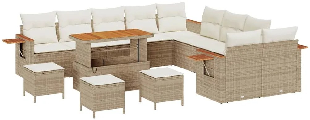 Conjunto de Sofá de Jardim vidaXL 14 Peças com Almofadas Bege Rattan A