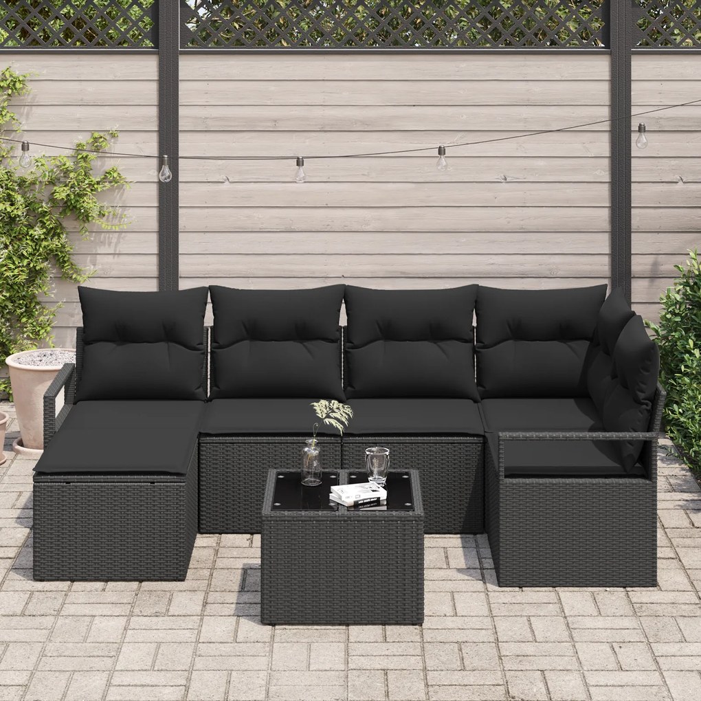 Conjunto de Sofá de Jardim vidaXL de 7 Peças com Almofadas em Rattan P