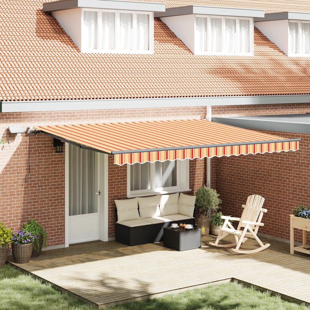 vidaXL Toldo Retrátil Manual com LED Amarelo e Laranja 450x300 cm